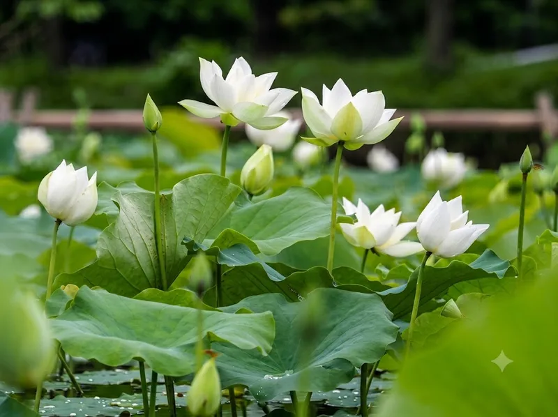 Hoa sen trắng gợi sự thanh khiết, bình an và nét đẹp thanh cao.
