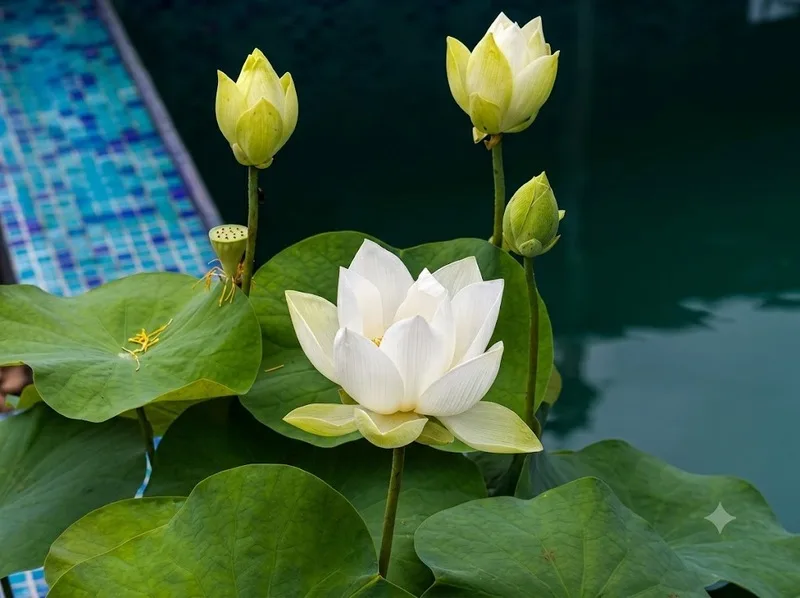 Hoa sen trắng tượng trưng cho sự tinh khôi và tâm hồn trong sáng.
